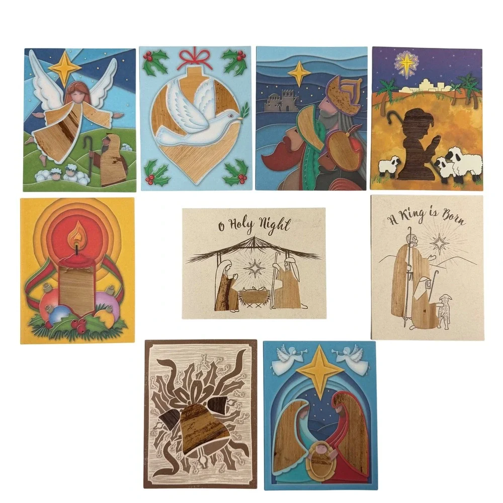 Food For The Poor Haiti Handcrafted Banana Bark Christmas Cards Set of 9 Mixed